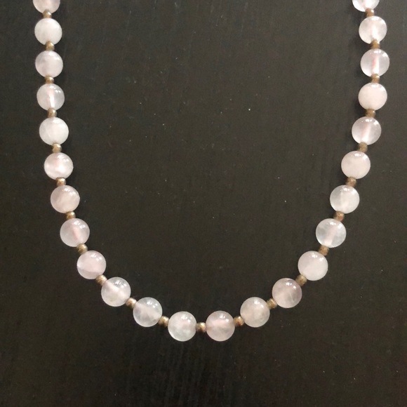 Rose Quartz Stone & Silver Bead Spacers Necklace - Picture 2 of 3
